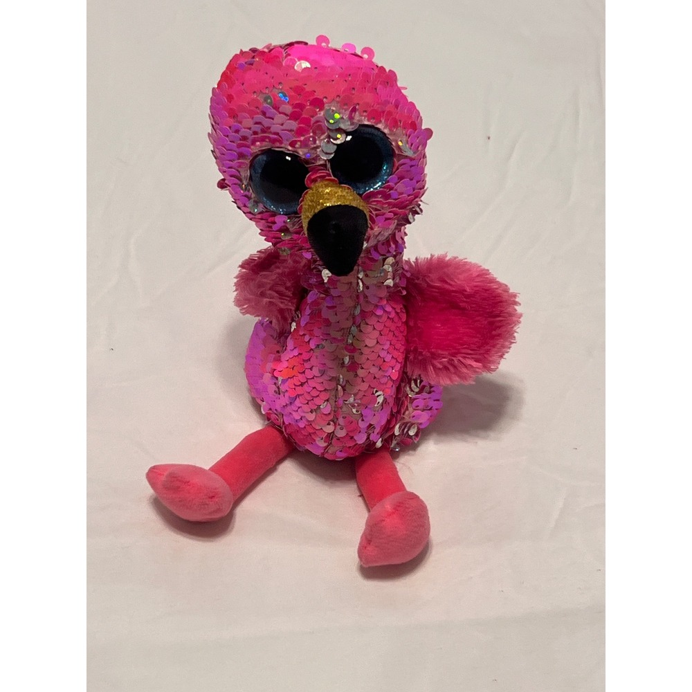 Ty Flippable Beanie Boos Pinky the Flamingo Pink Silver Reversible Sequin Plush